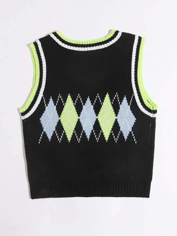 Argyle & Striped Pattern Knit Top