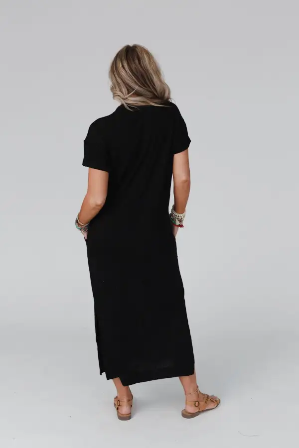 Easy Days Maxi Slit Tee Dress - Black