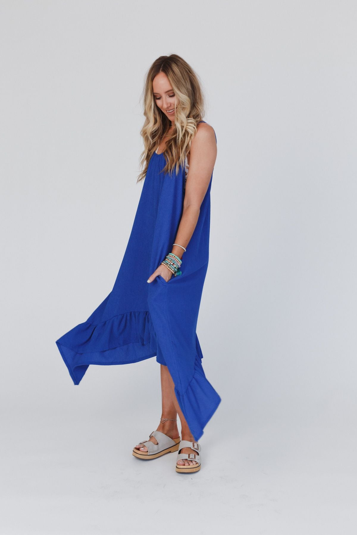 Ellie Ruffle Midi Dress - Blue