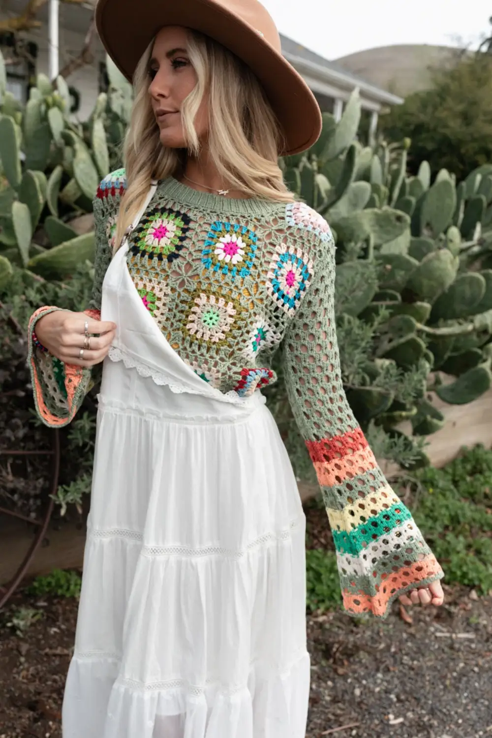 Flower Drops Crochet Sweater - Sage