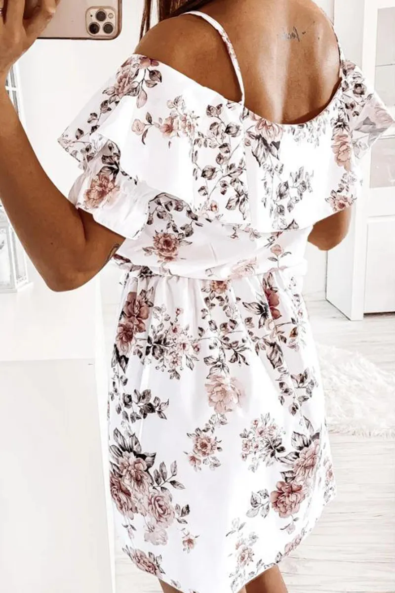 Elegant Floral Frenulum Flounce V Neck A Line Dresses