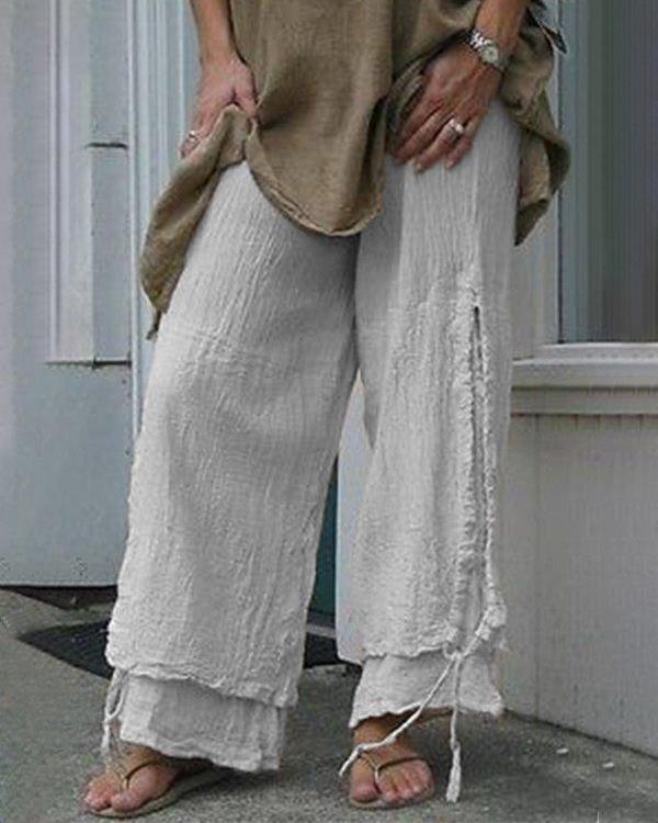 Women Casual Cotton & Linen Solid Color Pants