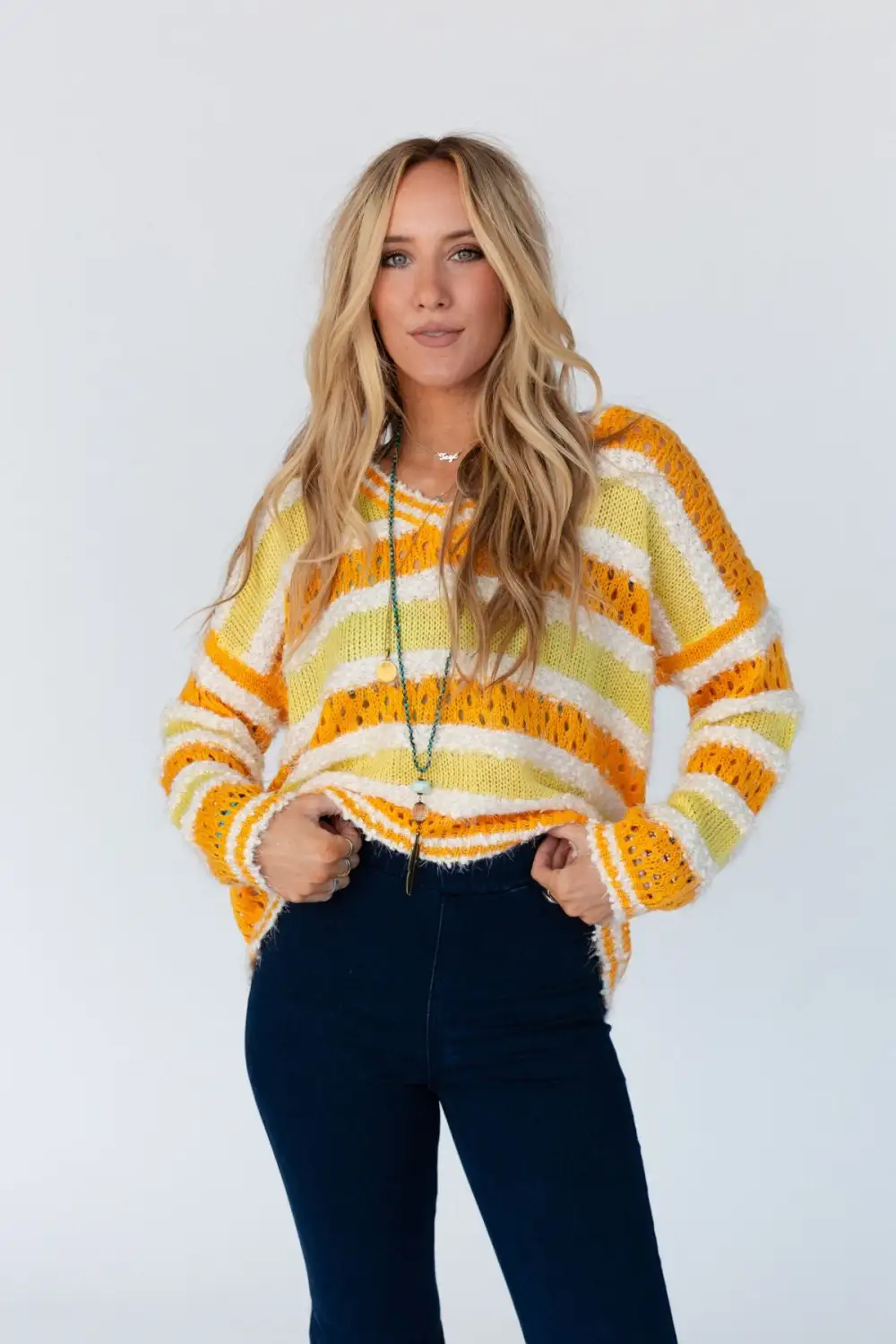 Sunshine City High Low Sweater Top - Orange Multi