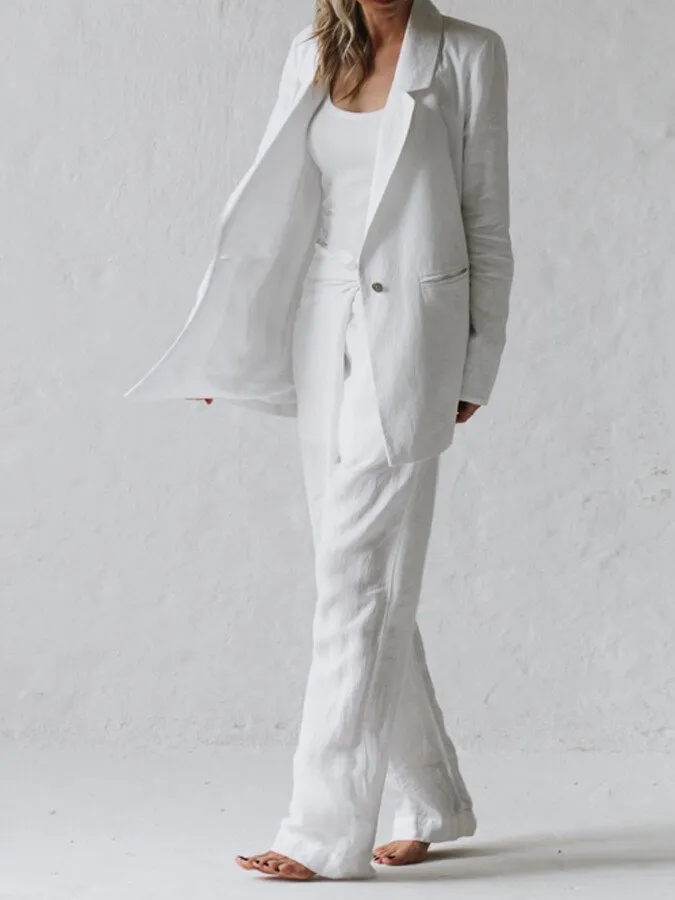 White Cotton Linen Lace Up Casual Pants