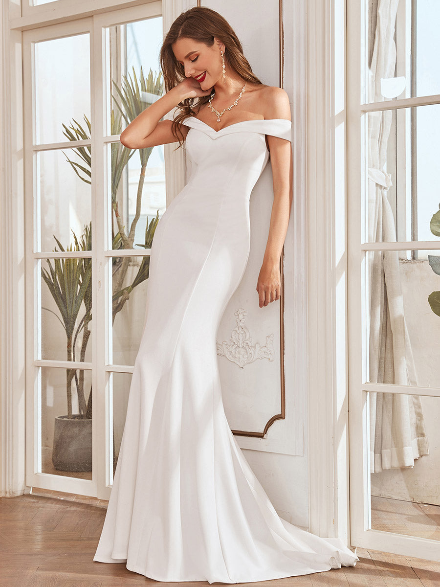 Plain Wholesale Solid Color Off Shoulder Mermaid Wedding Dress