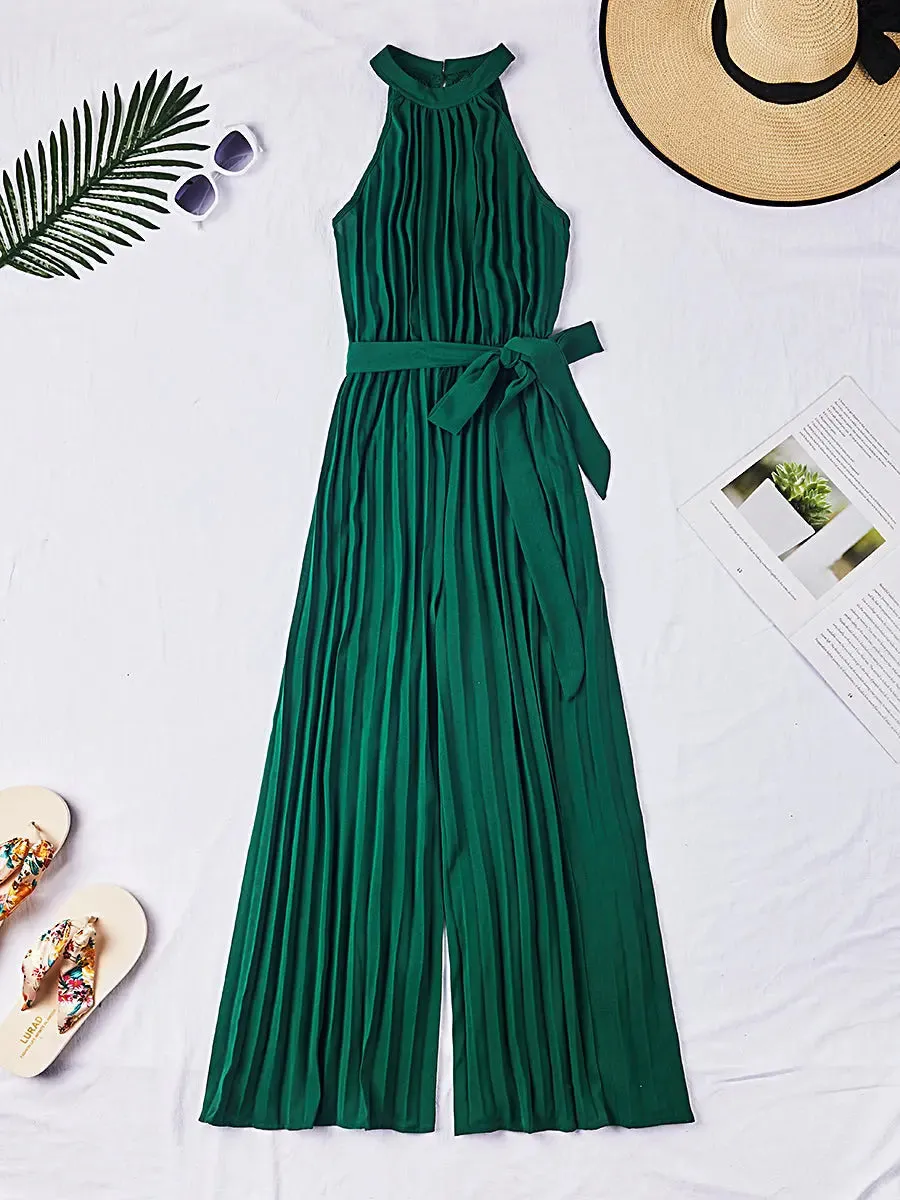 Women's elegant simple halter pleated romper