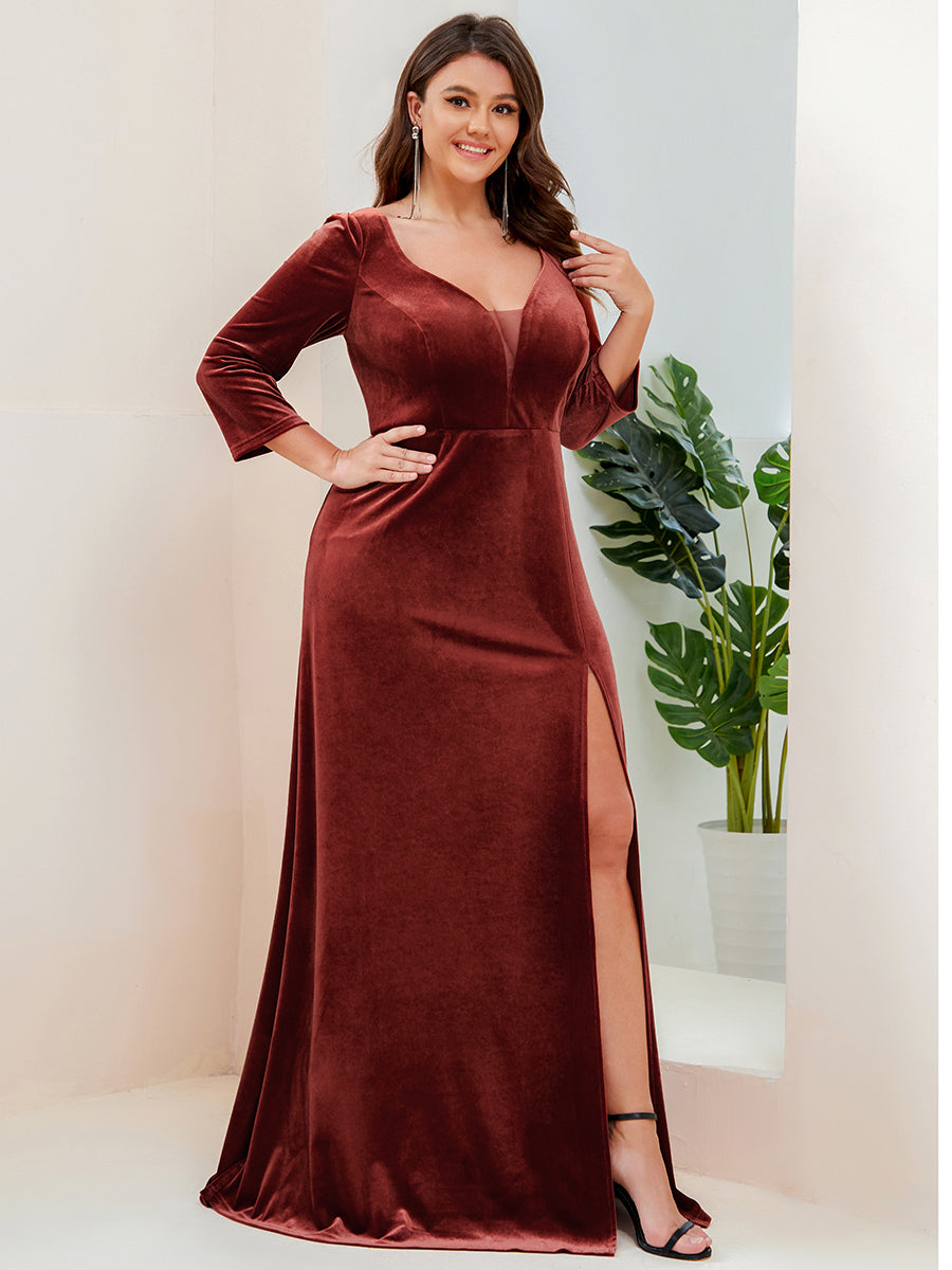 Plus Shiny Long Sleeves Deep V Neck A Line Wholesale Evening Dresses