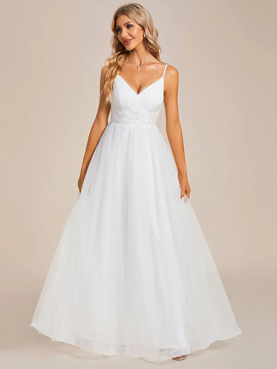 Elegant Spaghetti Straps Appliques Tulle Wholesale Wedding Dresses