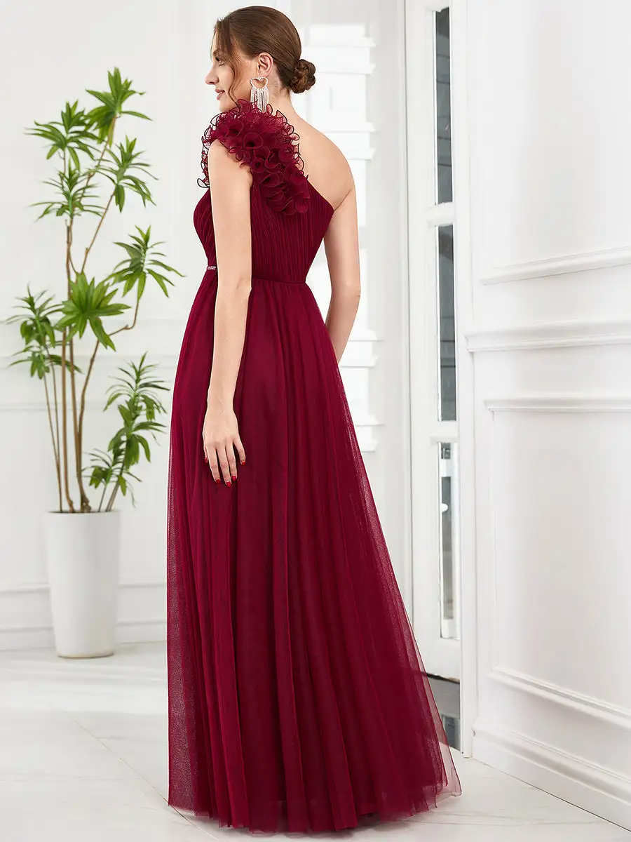 One Shoulder A Line Flower Decoration Wholesale Bridesmaid Dresses