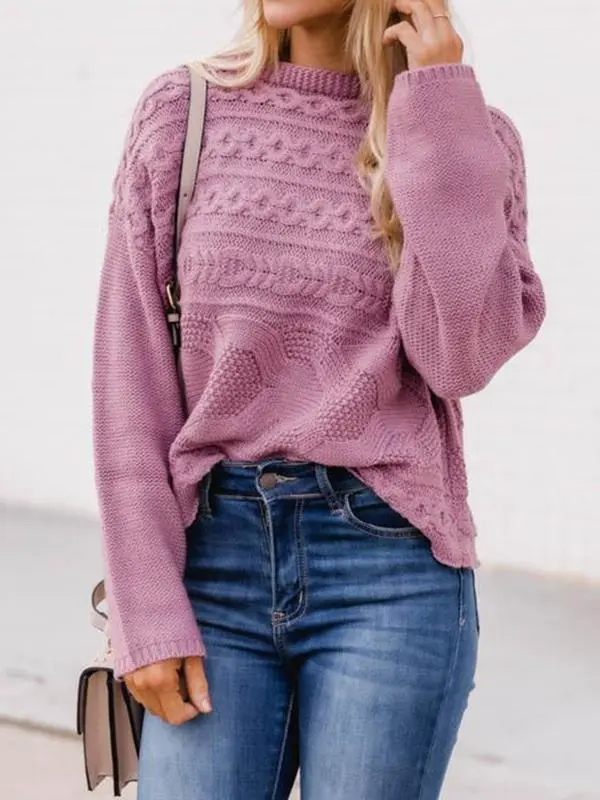 Women's Sweaters Round Neck Pullover Twist Long Sleeve Sweater