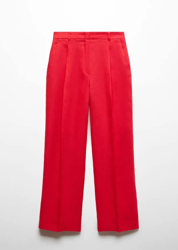 Straight linen-blend pants