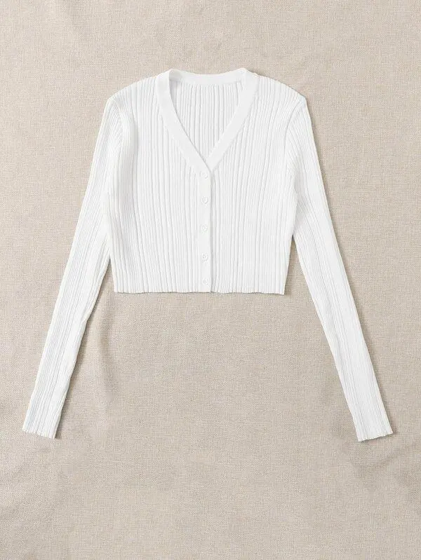 Button Front Ribbed Knit Cardigan