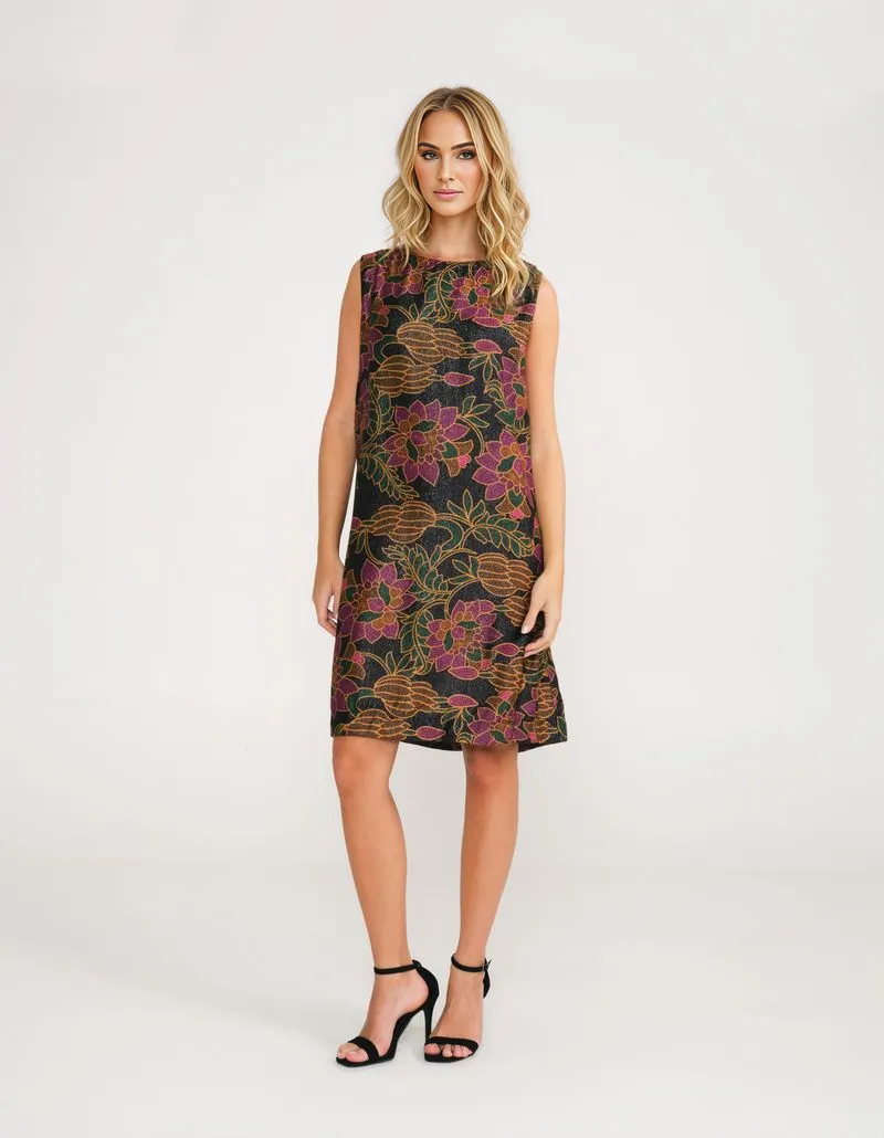 Short Floral Print Banana Dress - Black