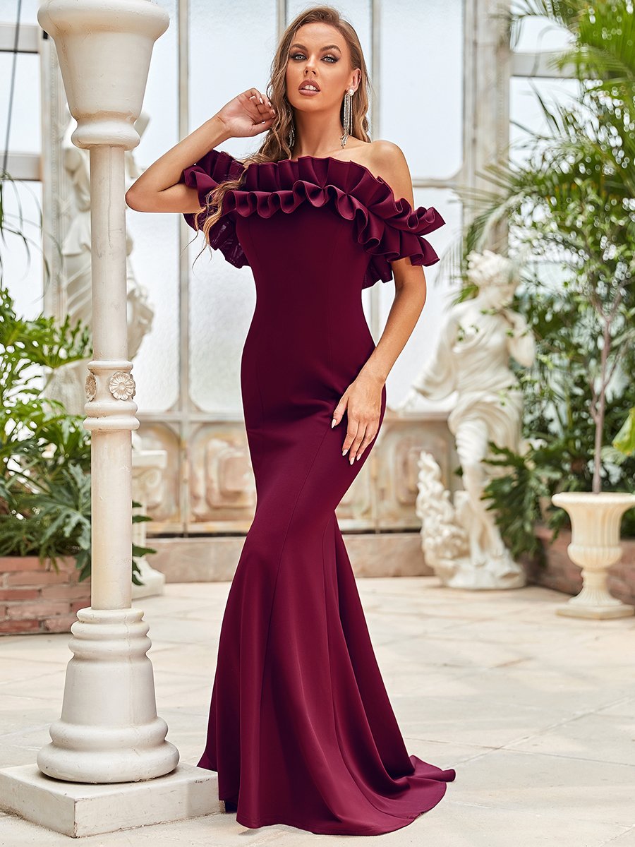 Cute Wholesale Ruffled Off Shoulder Long Fishtail Evening Dress