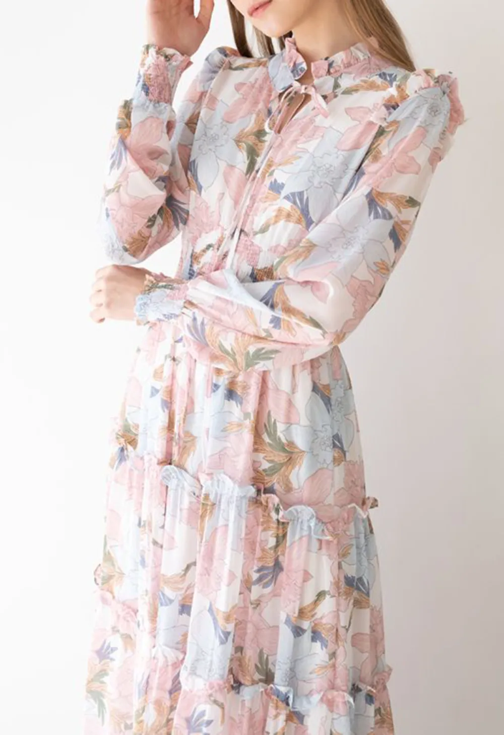 PINK LILY BLOSSOM CHIFFON MAXI DRESS