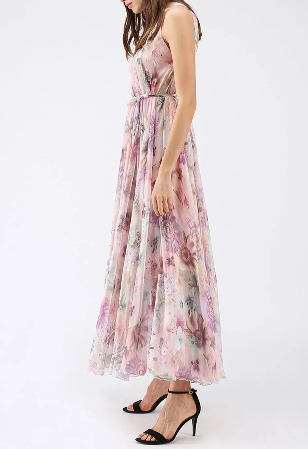 SUNFLOWER BLOSSOM WATERCOLOR CHIFFON MAXI SLIP DRESS