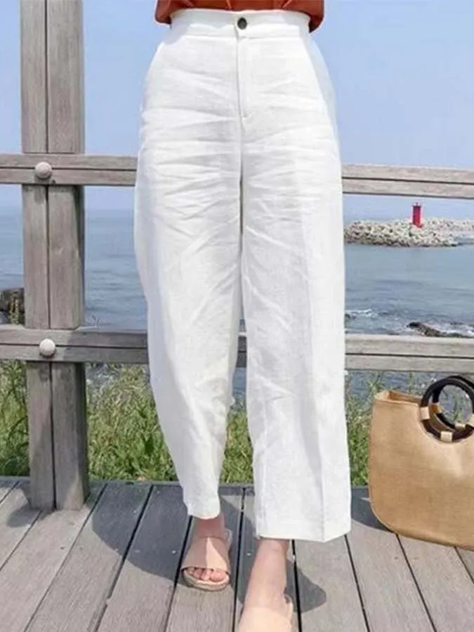 women's cotton linen casual ninth pants