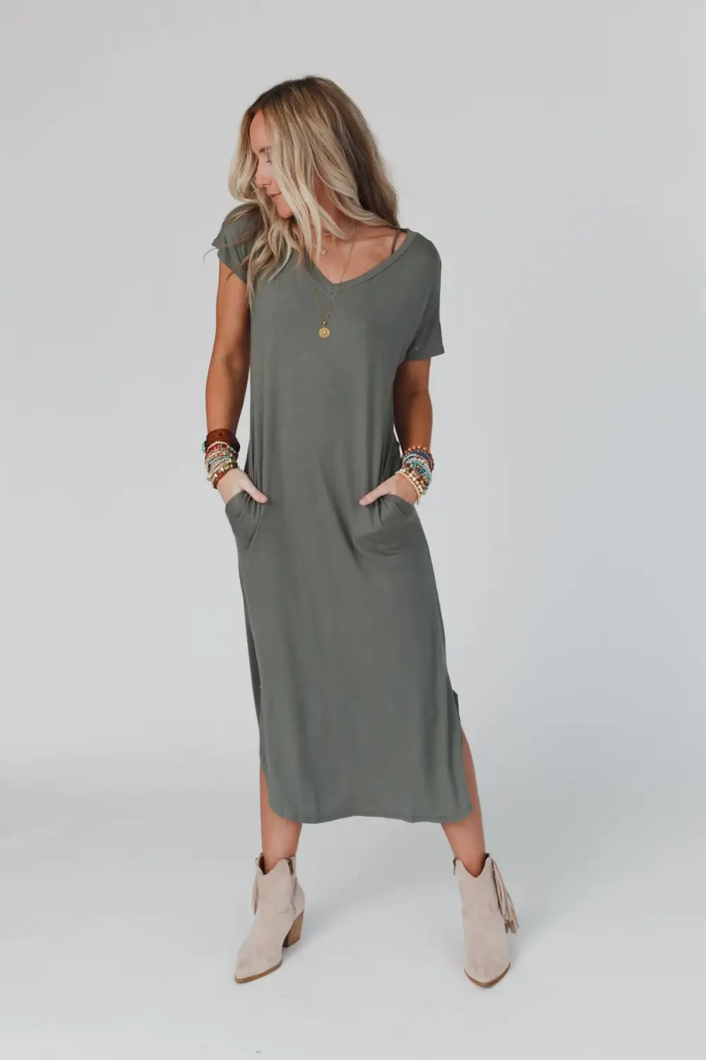 Call It Comfort Tee Dress - Sage