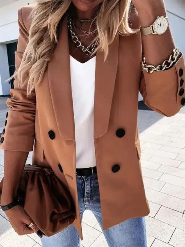 Brown Plain Lapel Blazer Jacket