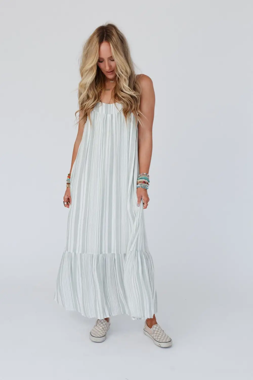 Domenica Striped Maxi Dress - Sage