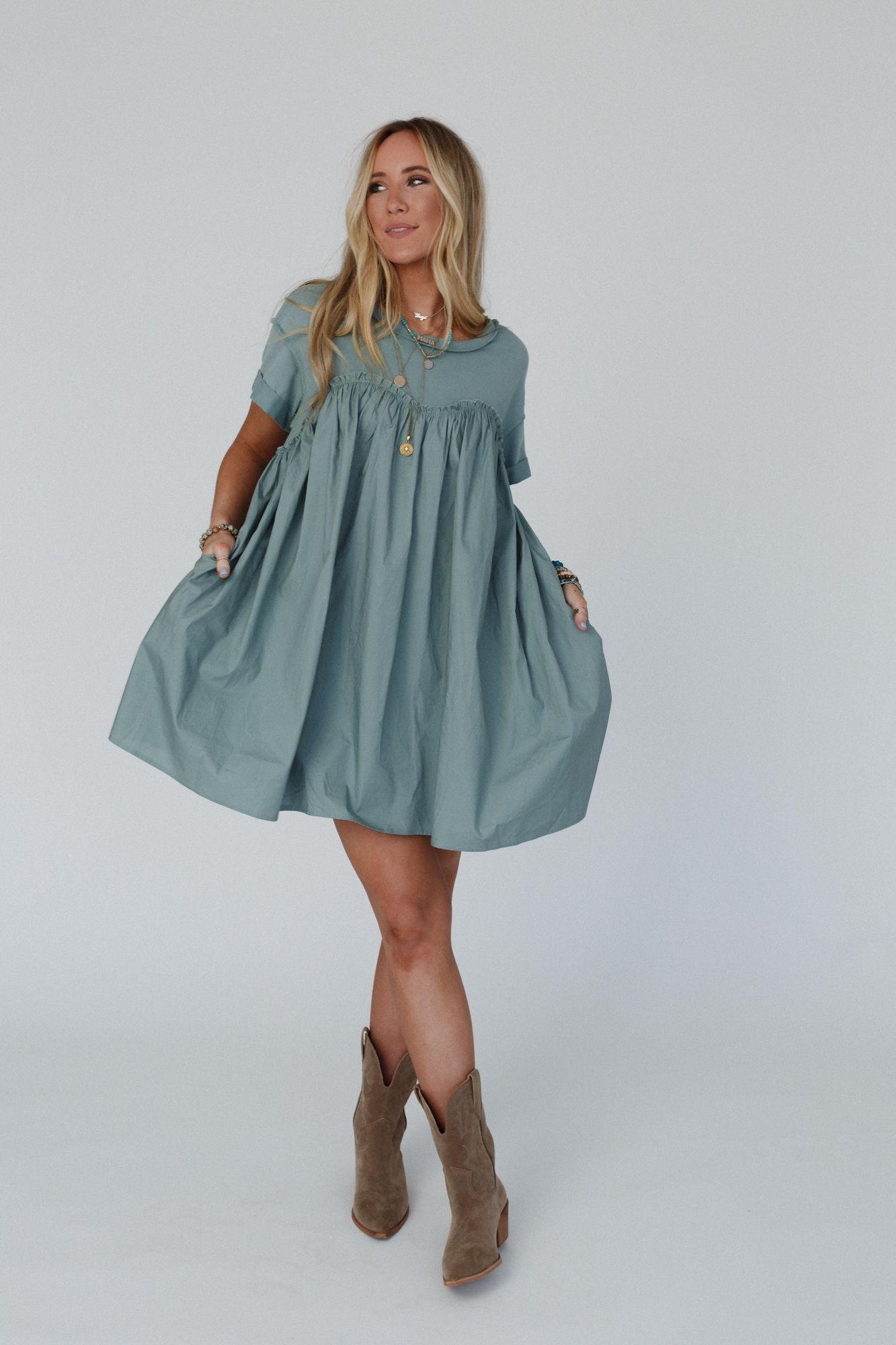 Sweetheart Breeze Tee Dress - Sage