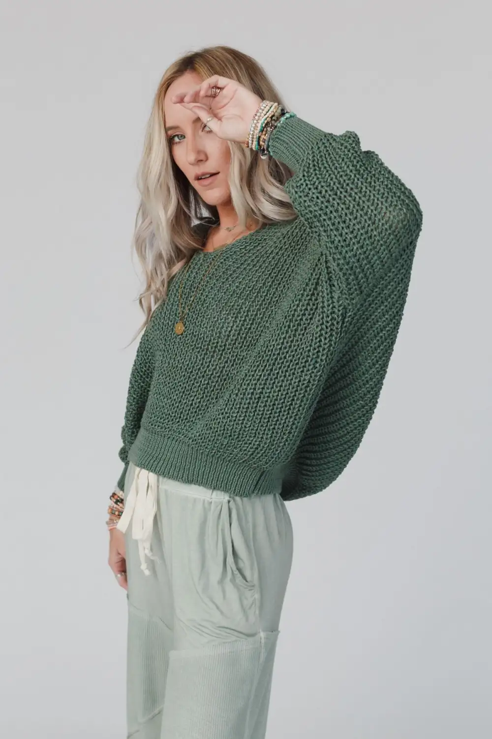 Break Of Dawn Dolman Sleeve Sweater - Olive