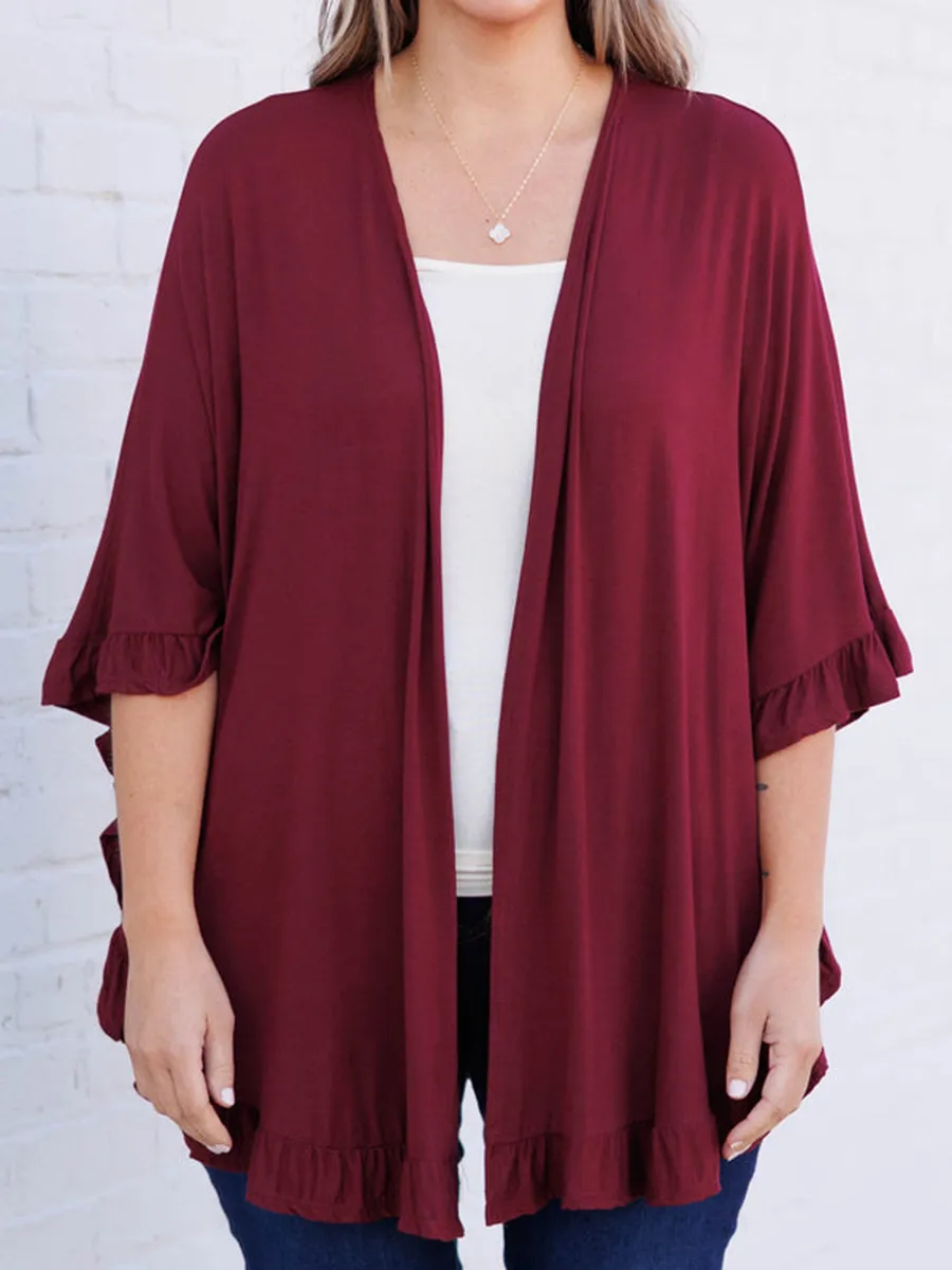 Wooden ear edge circular hem cardigan