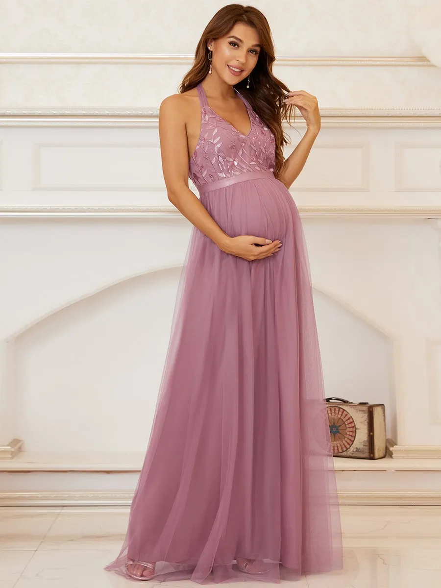 A Line Floor Length Halter Neck Wholesale Maternity Dresses