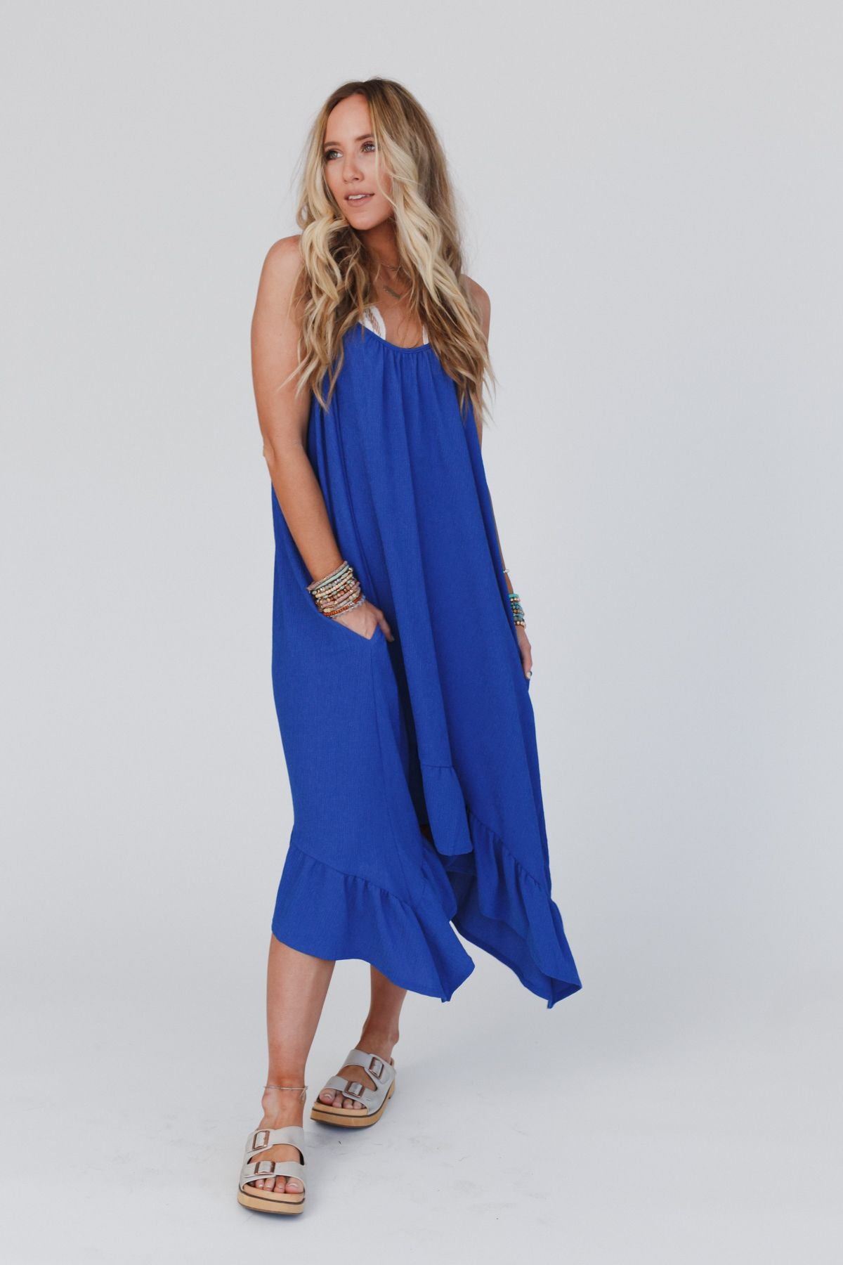 Ellie Ruffle Midi Dress - Blue