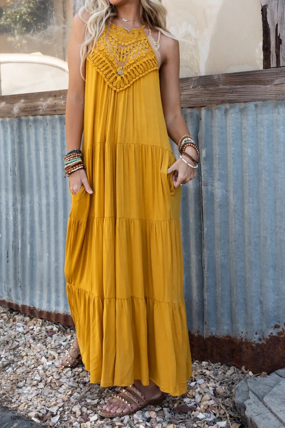 Perfection Tiered Maxi Dress - Mustard