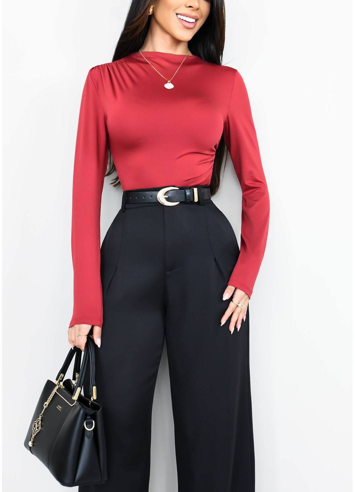 LONG SLEEVE BLOUSE WITH SIDE RUCHING