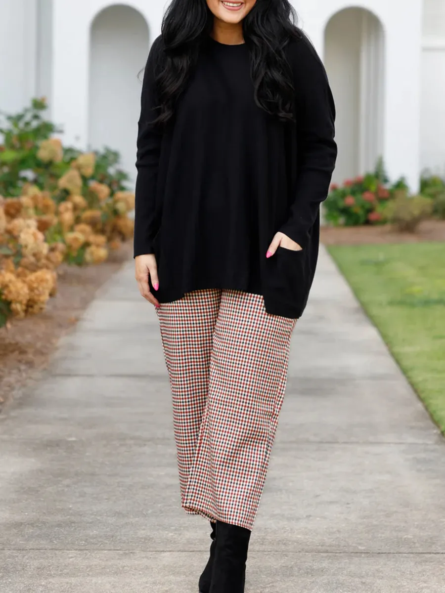 Checkered cropped straight leg pants