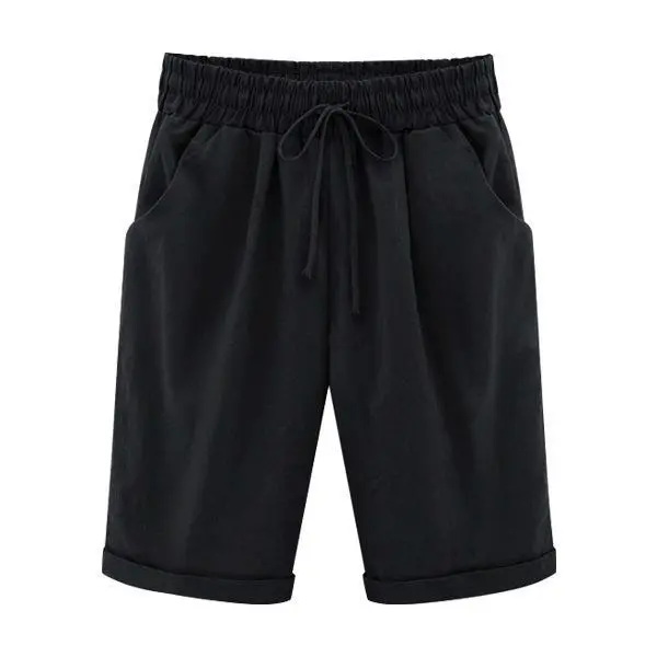 Summer Shorts Lace Up Elastic Waistband Loose Solid Pants