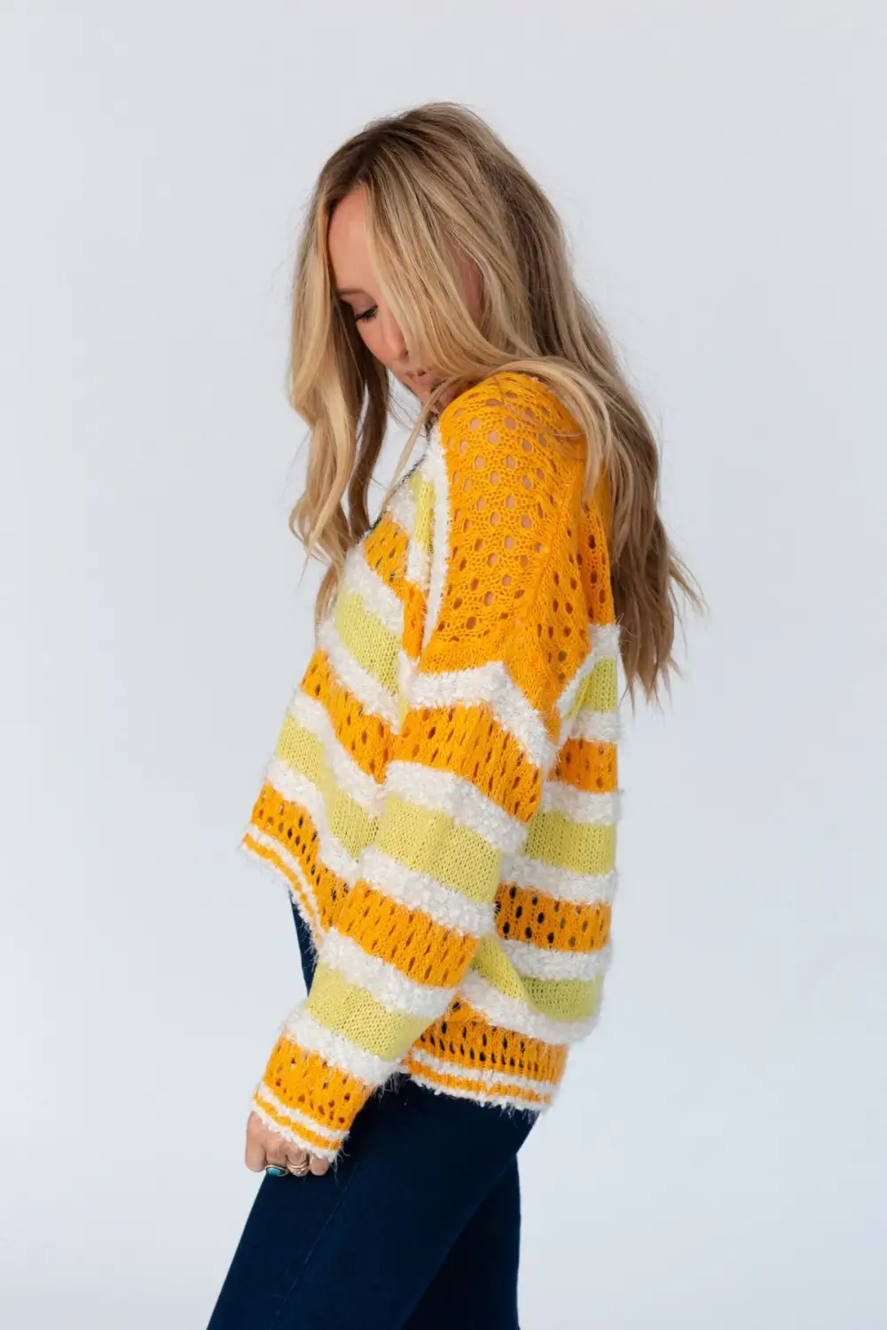 Sunshine City High Low Sweater Top - Orange Multi