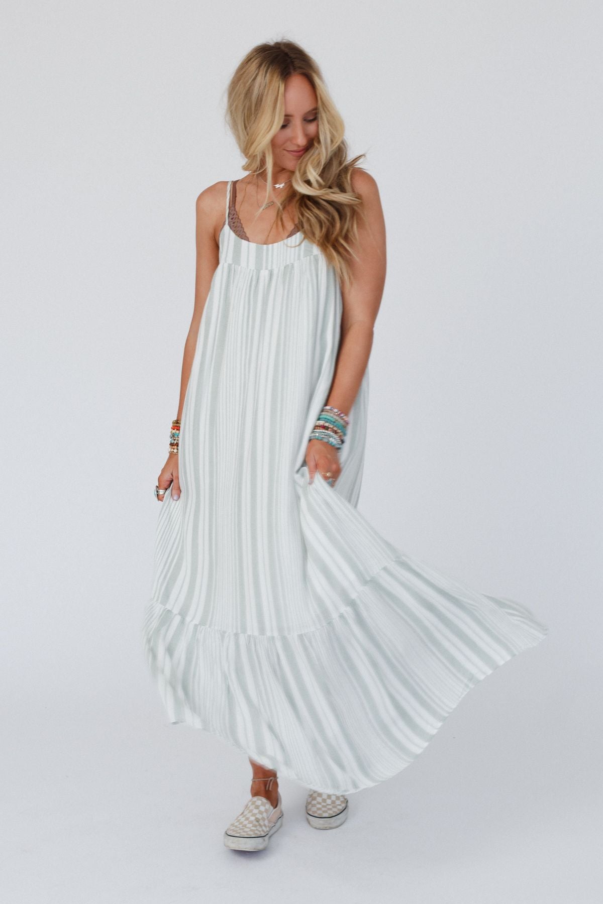 Domenica Striped Maxi Dress - Sage