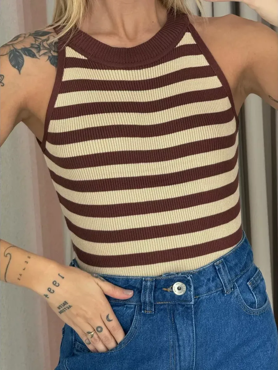 Isadora Striped Cherry Red Tank Top