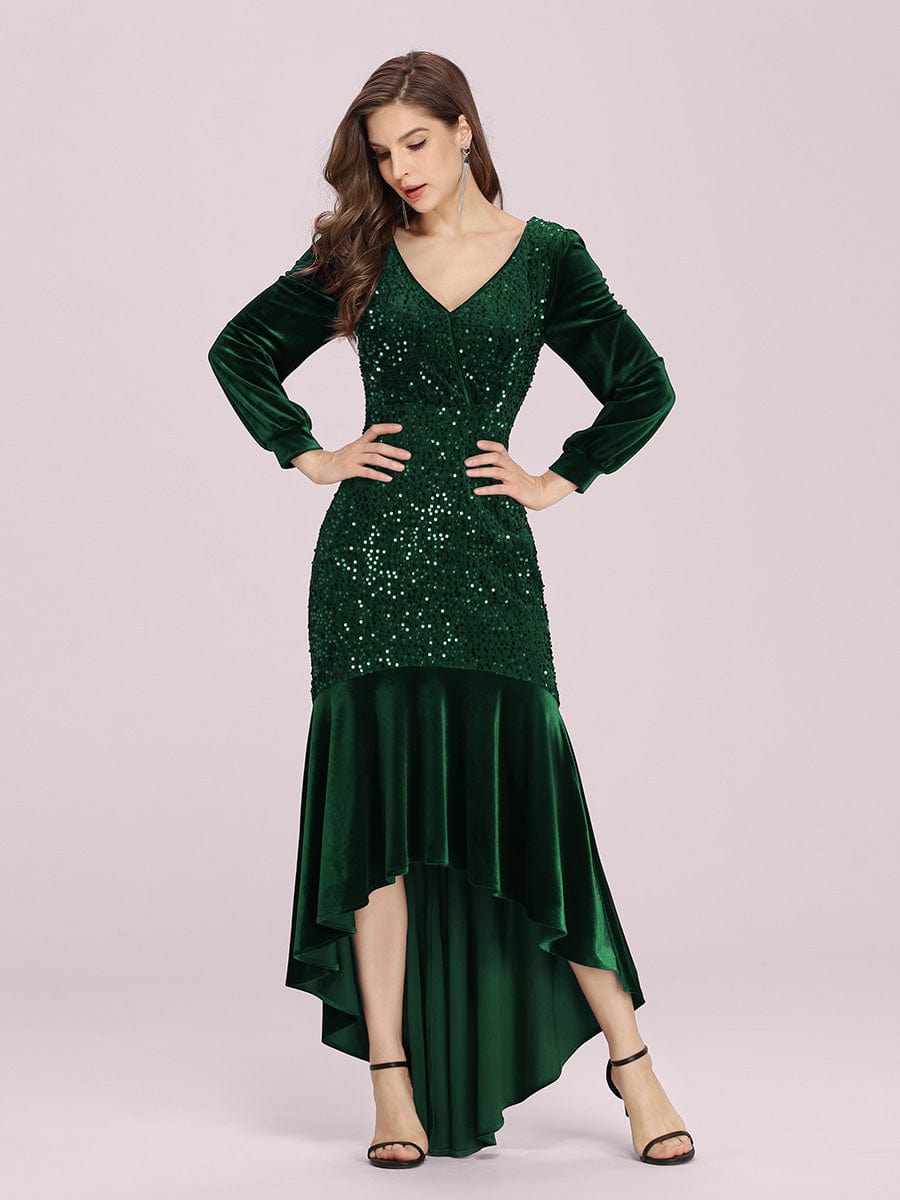 Gorgeous Wholesale Sequin & Velvet High-Low Plus Size Party Dress