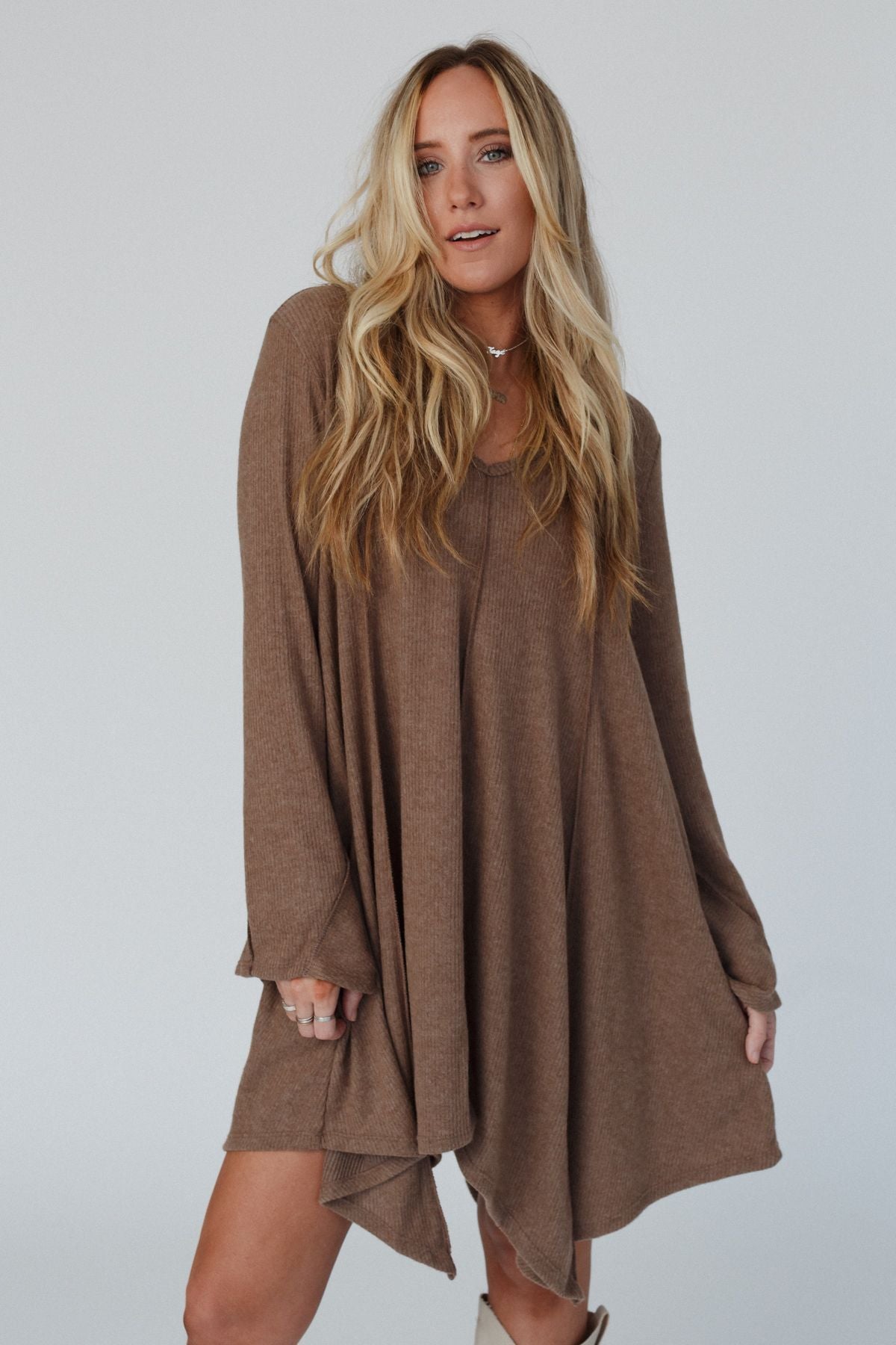 Golden Hour Long Bell Sleeve Tunic Dress - Mocha