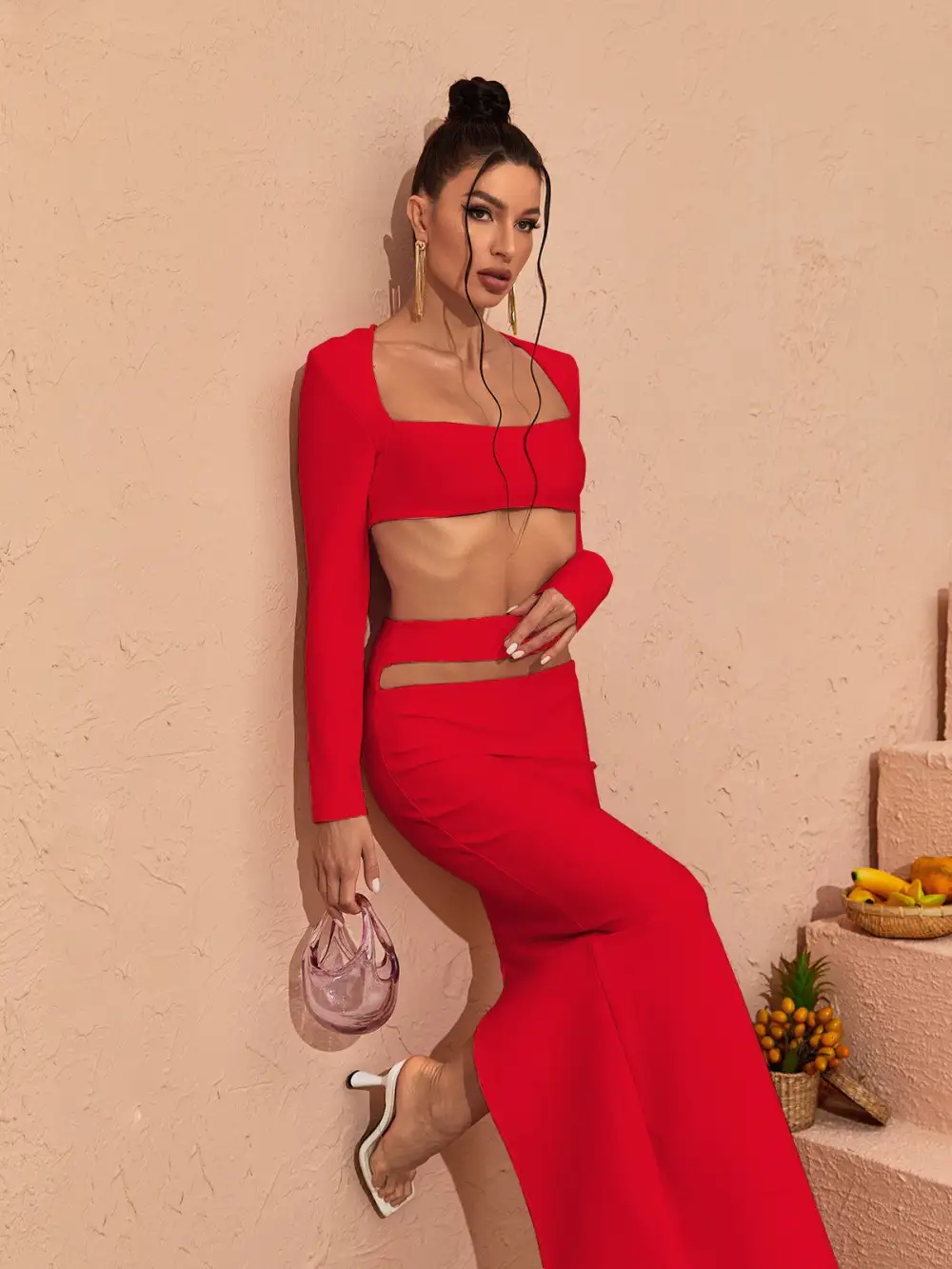 Kynlee Cutout Bandage Set In Red