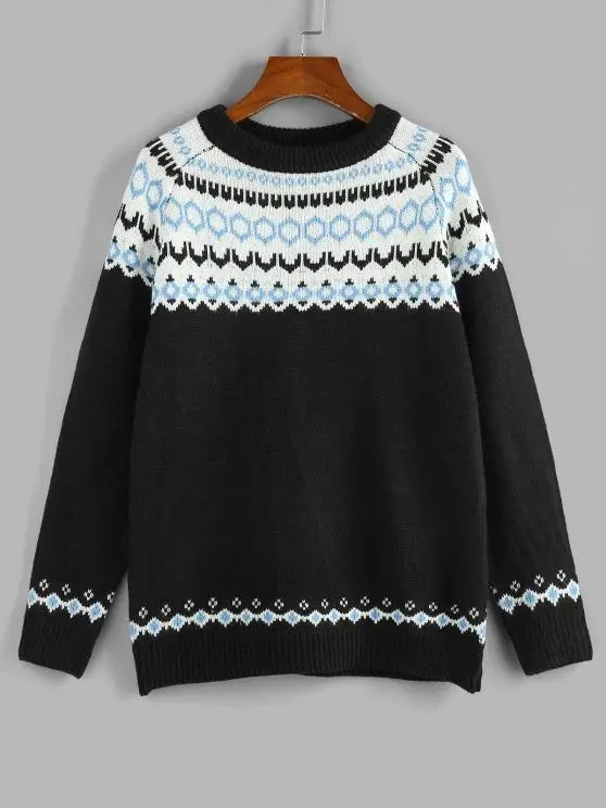 Geo Raglan Sleeve Jumper Sweater