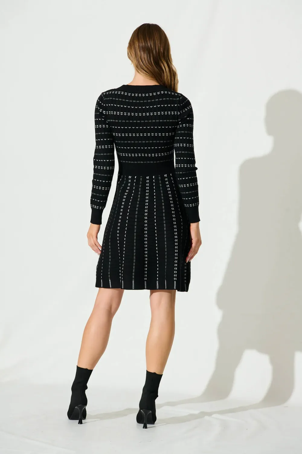 Damsel Knit Dress In Black With White Stripe