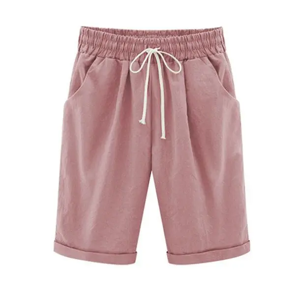 Summer Shorts Lace Up Elastic Waistband Loose Solid Pants