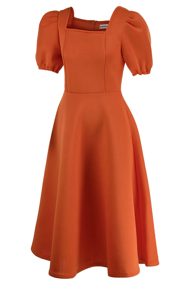 Tangerine Elegant Solid Patchwork Square Collar Evening Dress Dresses