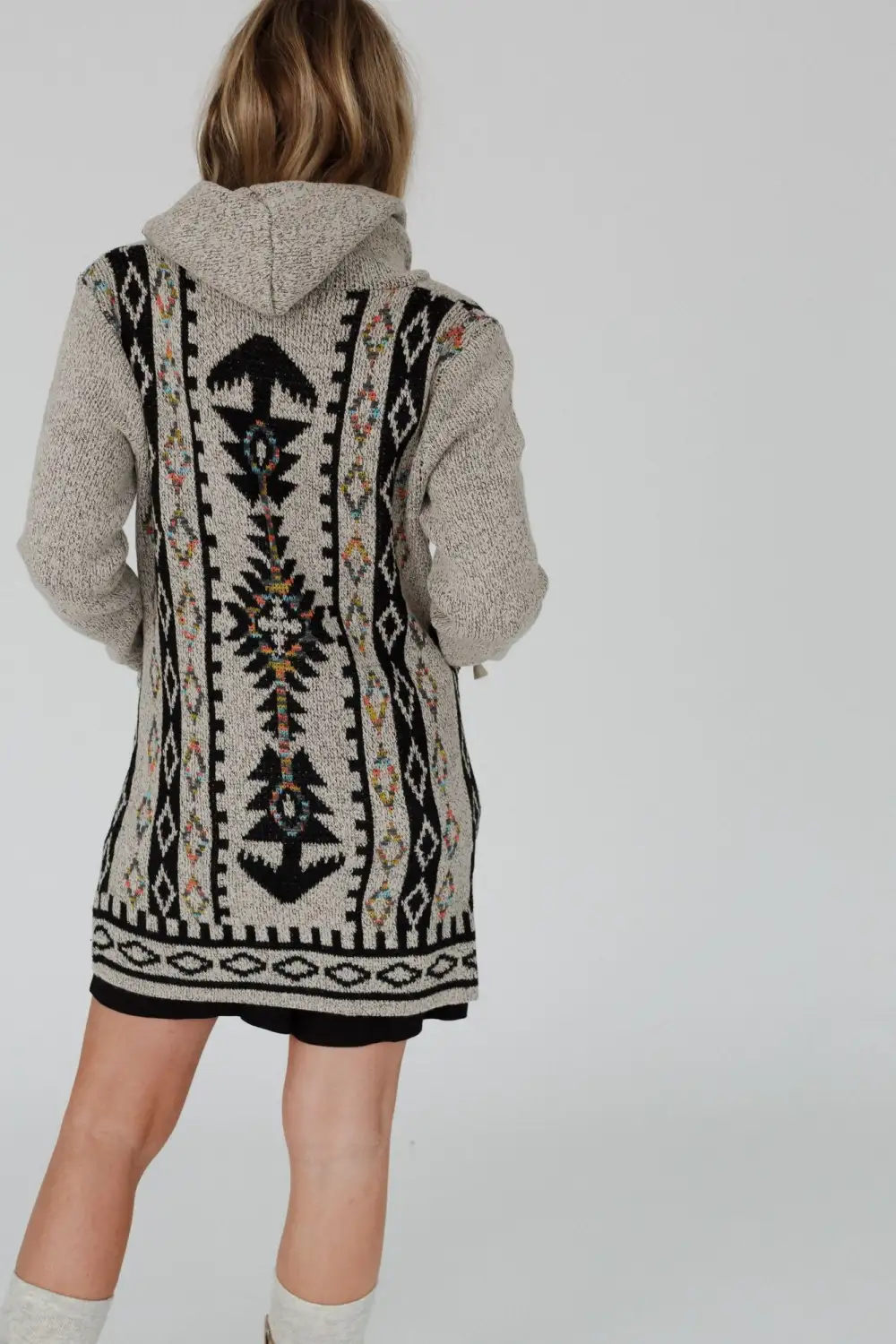 Way to Roam Aztec Print Hooded Cardigan - Oatmeal