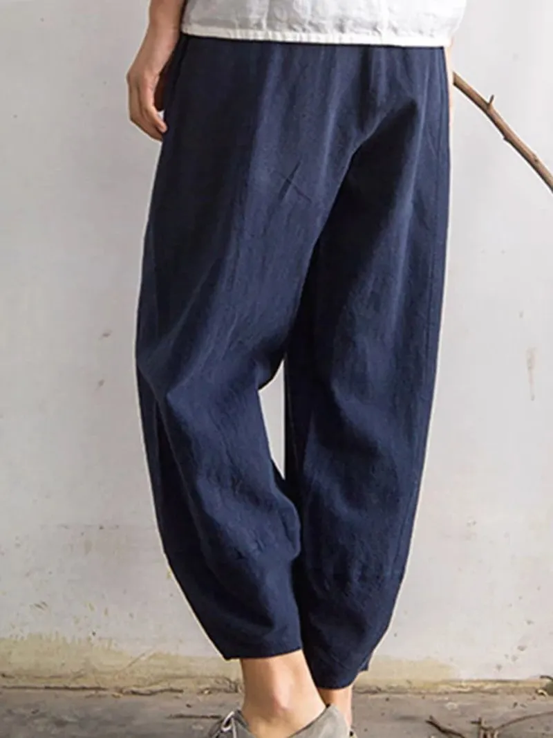 Women's Pure Color Elegant Casual Cotton Pants