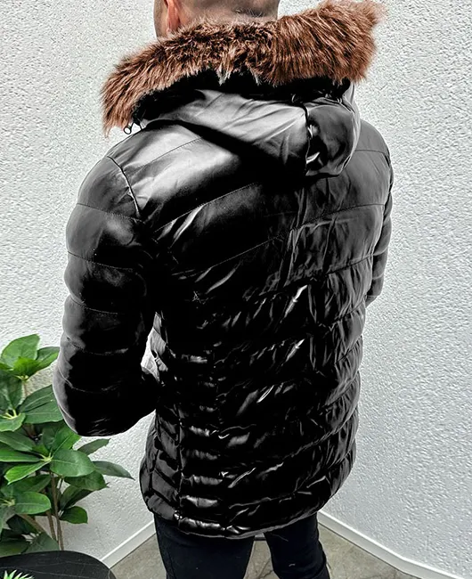 Fashion Solid Zipper Pocket Fuzzy Hooded Quilted Jacket