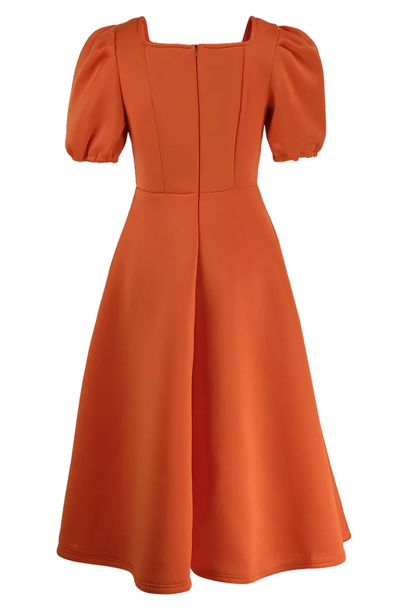 Tangerine Elegant Solid Patchwork Square Collar Evening Dress Dresses