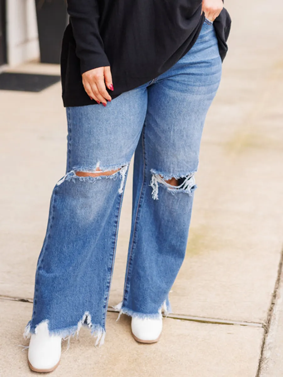 Blue perforated jeans