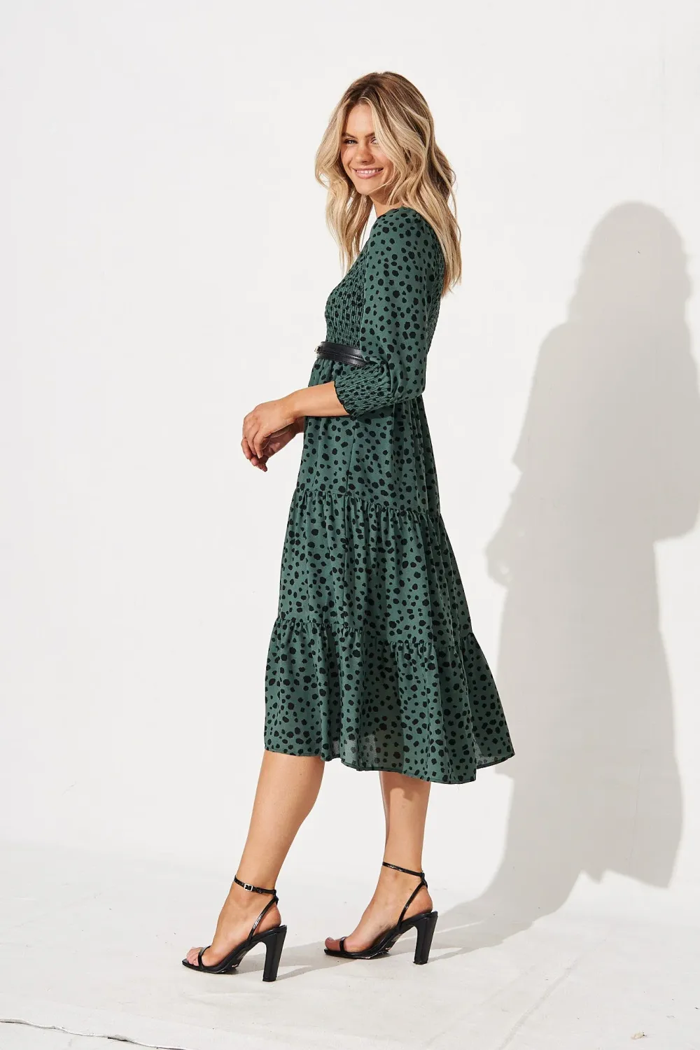 Jaseline Midi Dress In Dusty Green With Black Speckle