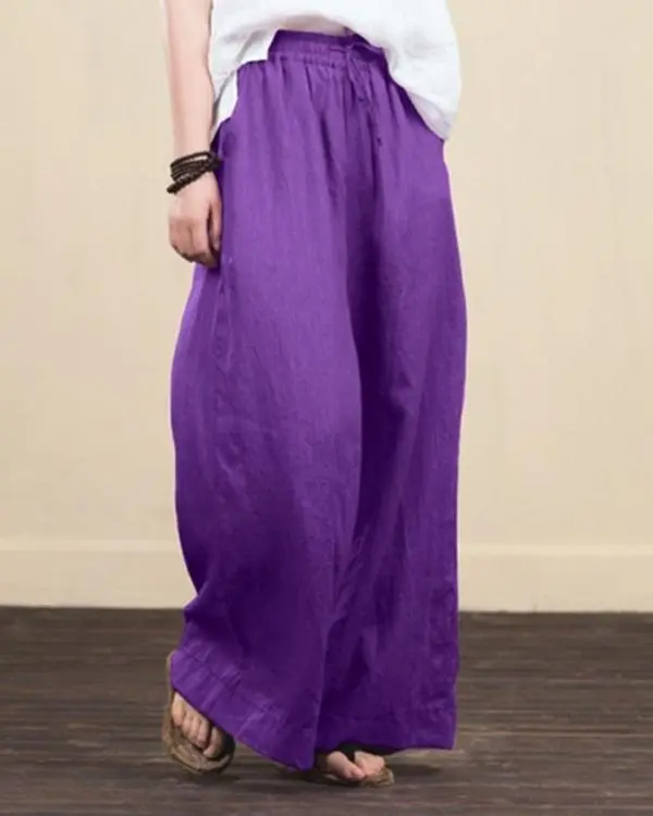 Women Elastic Waist Loose Wide Leg Long Pants